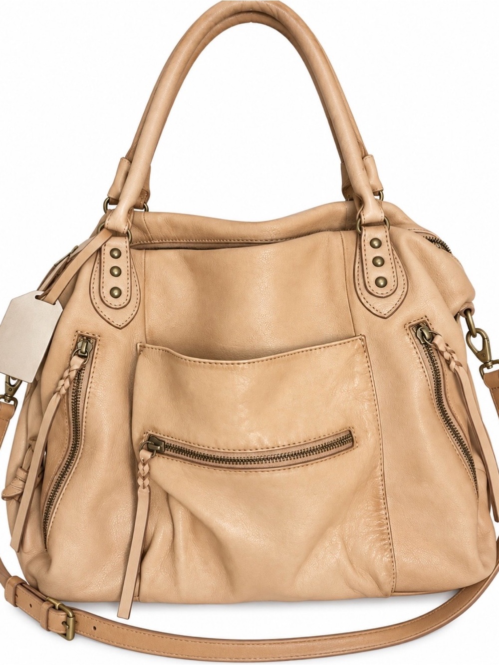 Free People Emerson Large Leather Tote Bag Tan Boho Slouchy Purse We The Free